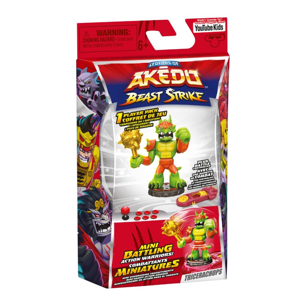 Figurina cu accesorii, Akedo, Beast Strike, Tricerachops, S5