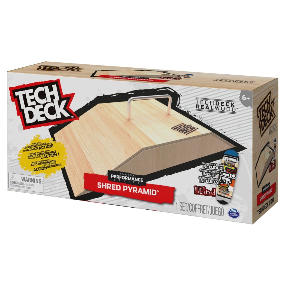 Set mini skateboard cu rampa din lemn, Tech Deck, Shred Pyramid