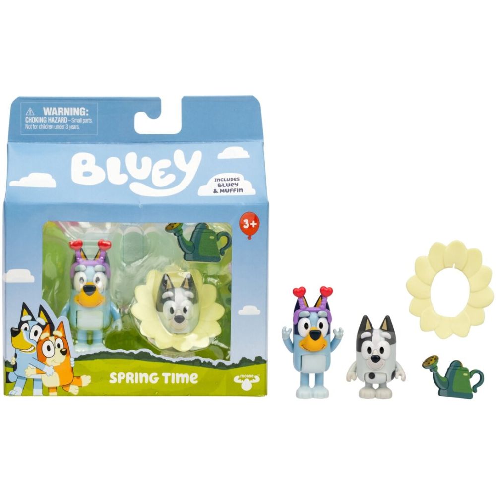 Set de joaca cu 2 figurine, Bluey, Spring Time, Bluey si Muffin