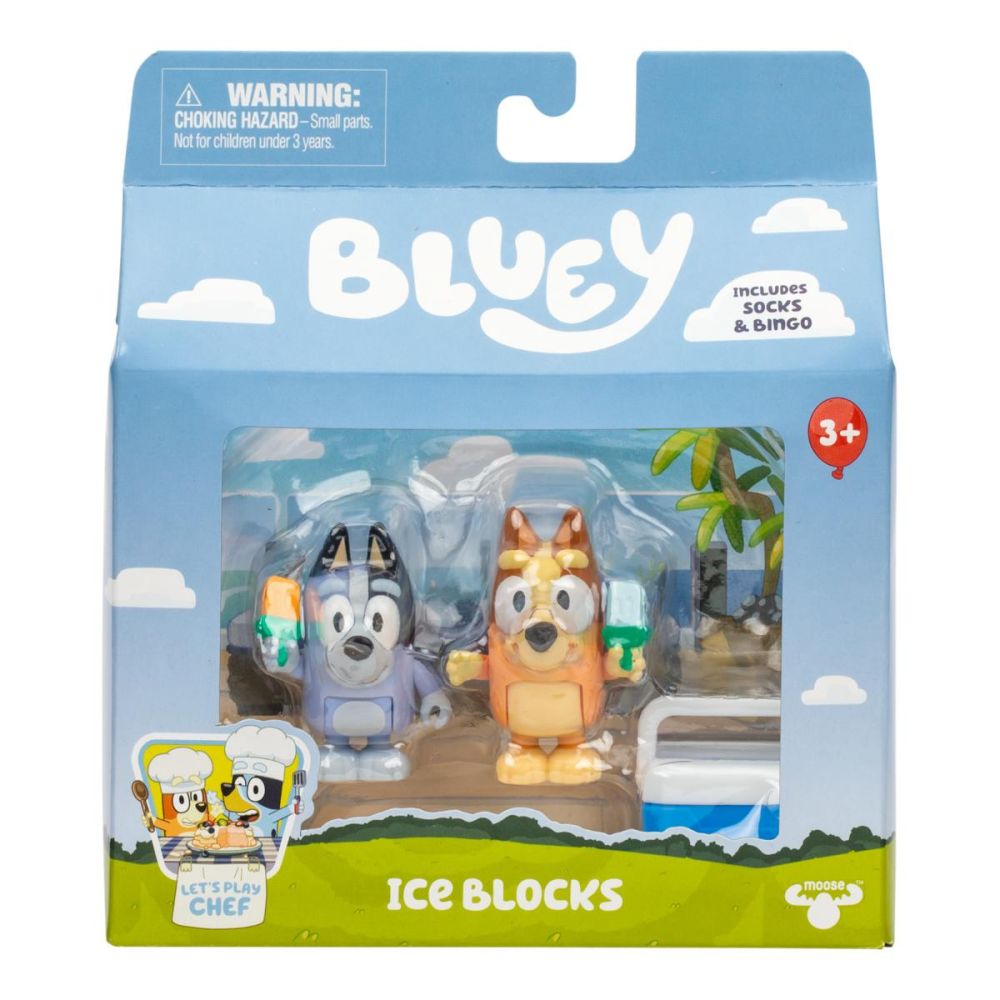 Set de joaca cu 2 figurine, Bluey, Ice Blocks, Bingo si Socks