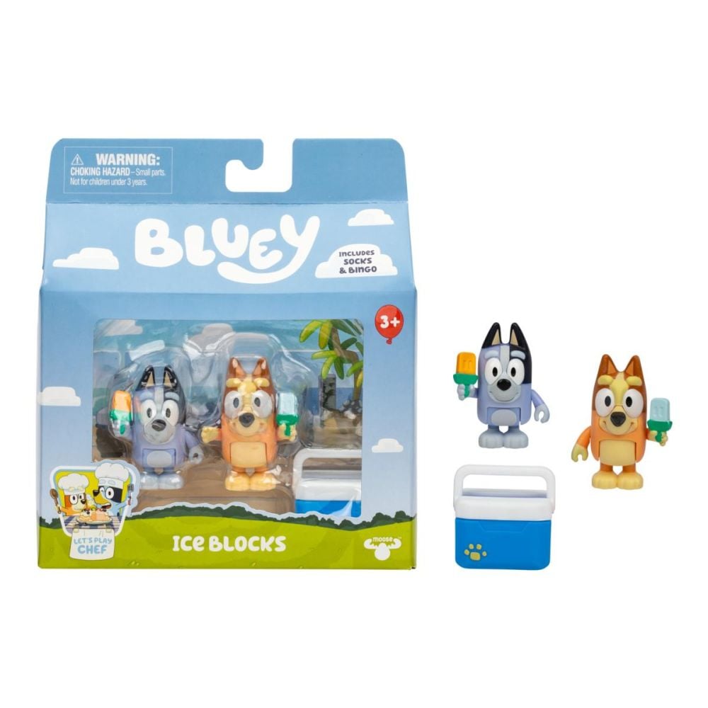 Set de joaca cu 2 figurine, Bluey, Ice Blocks, Bingo si Socks