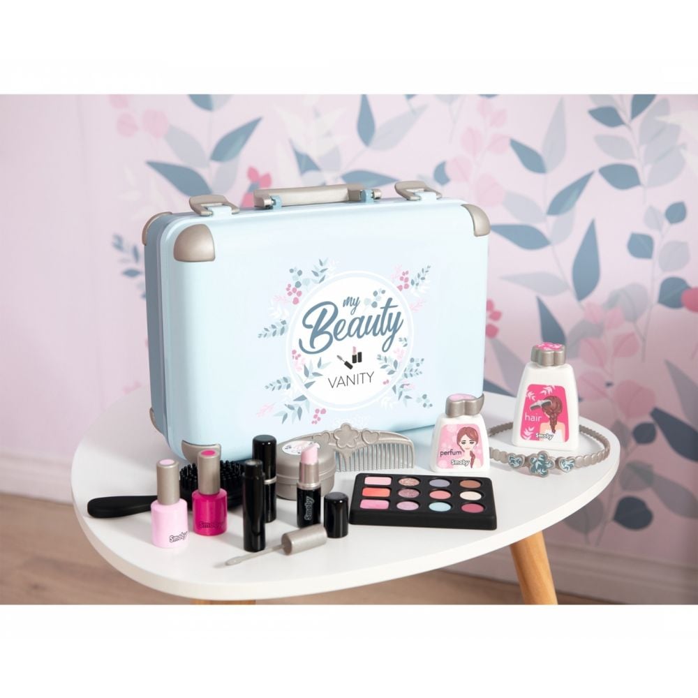 Set geanta cu accesorii de infrumusetare, Smoby, My Beauty Vanity, 13 accesorii