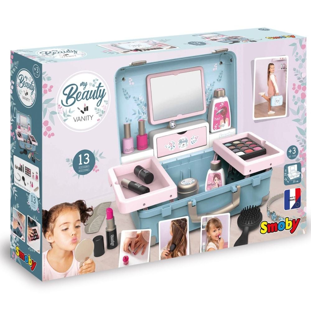 Set geanta cu accesorii de infrumusetare, Smoby, My Beauty Vanity, 13 accesorii