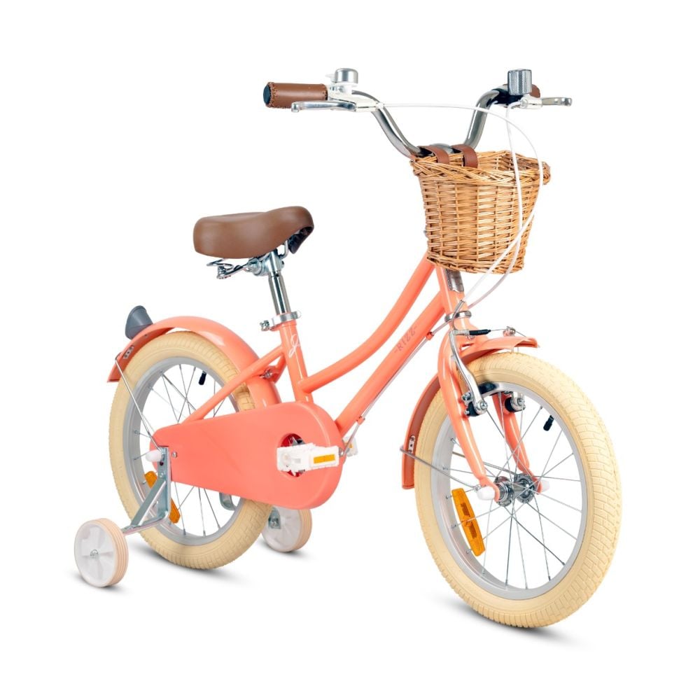 Bicicleta cu roti ajutatoare si cos, Rizz Jr, 14 inch, Peach | Noriel