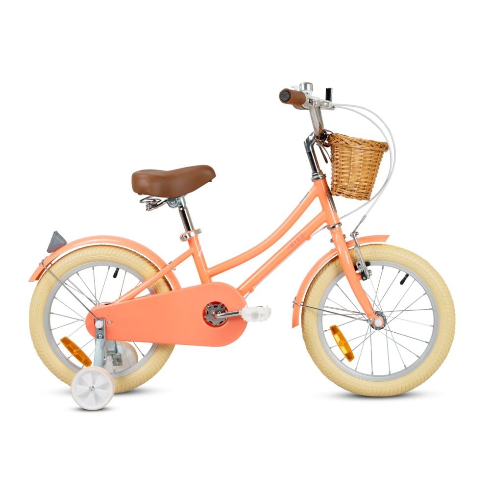Bicicleta cu roti ajutatoare si cos, Rizz Jr, 14 inch, Peach