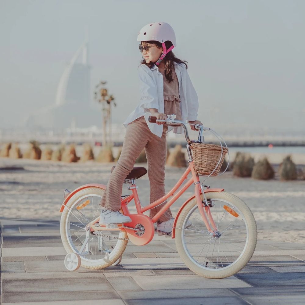 Bicicleta cu roti ajutatoare si cos, Rizz Jr, 14 inch, Peach
