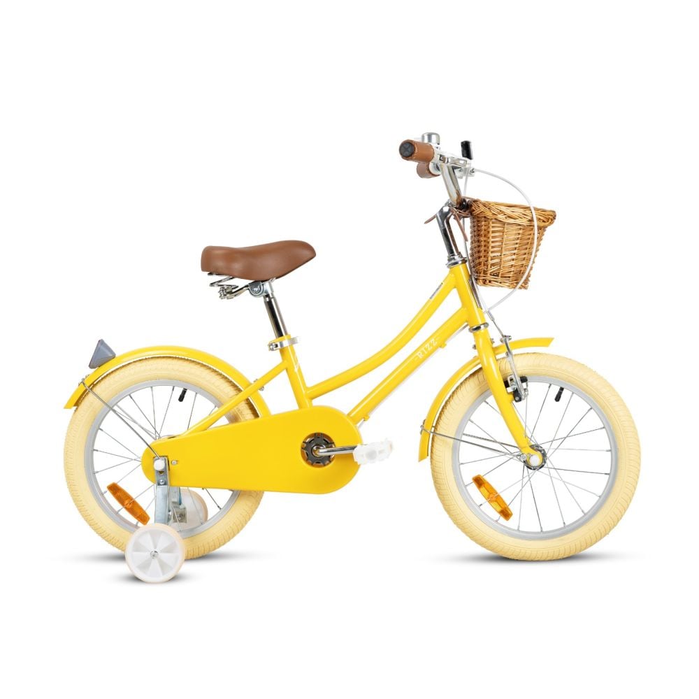 Bicicleta cu roti ajutatoare si cos, Rizz Jr, 16 inch, Yellow