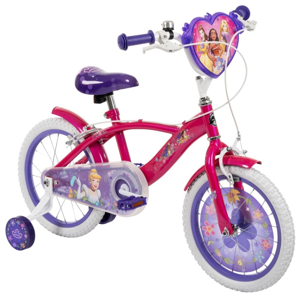 Bicicleta cu roti ajutatoare, Huffy, Disney Princess, 16 inch, Roz