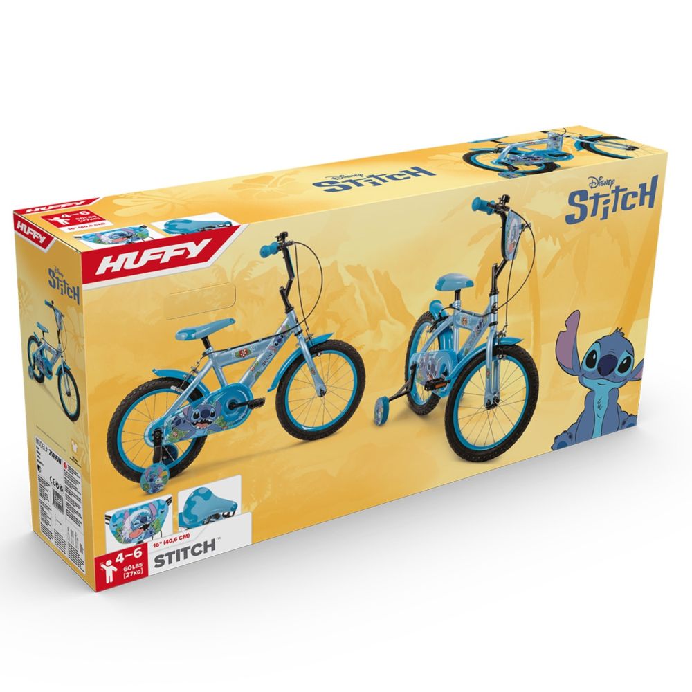 Bicicleta cu roti ajutatoare, Huffy, Disney Stitch, 16 inch, Blue