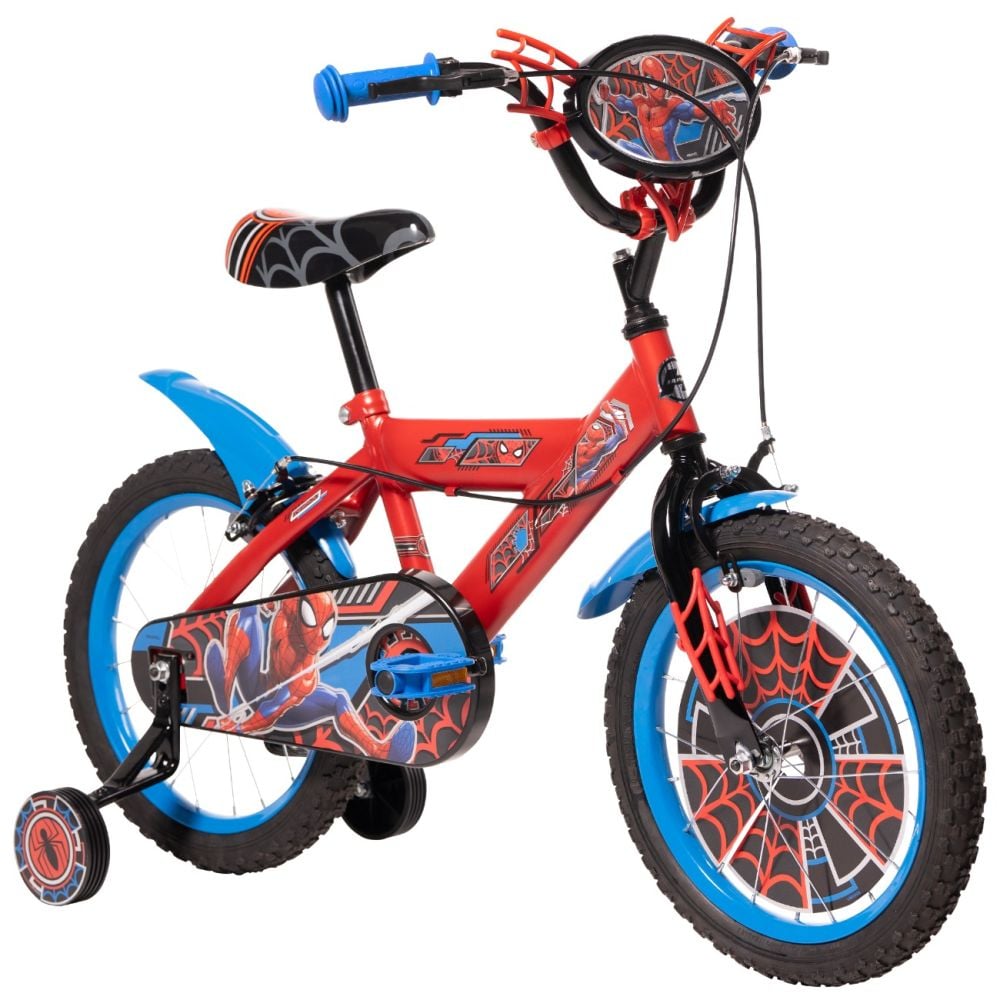 Bicicleta cu roti ajutatoare, Huffy, Marvel Spiderman, 16 inch, Rosu