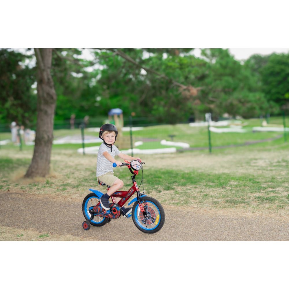 Bicicleta cu roti ajutatoare, Huffy, Marvel Spiderman, 16 inch, Rosu