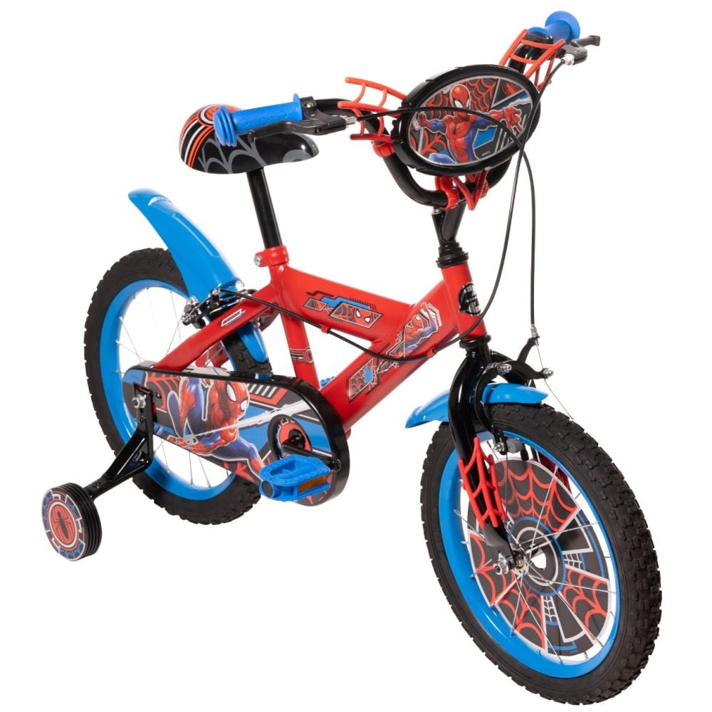 Bicicleta cu roti ajutatoare, Huffy, Marvel Spiderman, 16 inch, Rosu