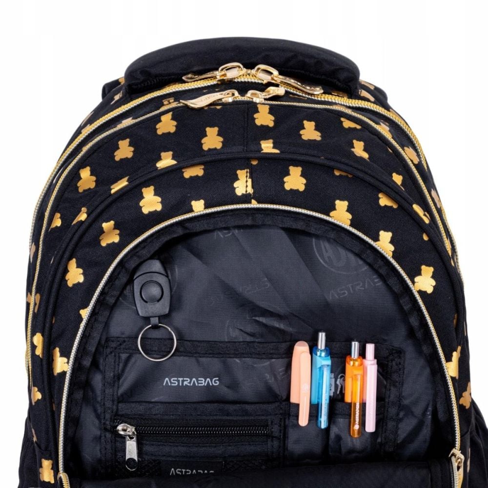 Ghiozdan cu 3 compartimente, AstraBag, Golden Teddy