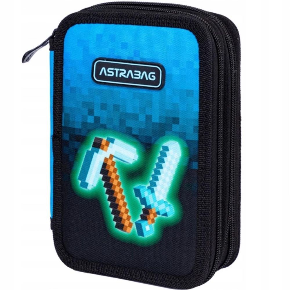 Penar cu 3 compartimente echipat, AstraBag Jumbo, Blue Pixel