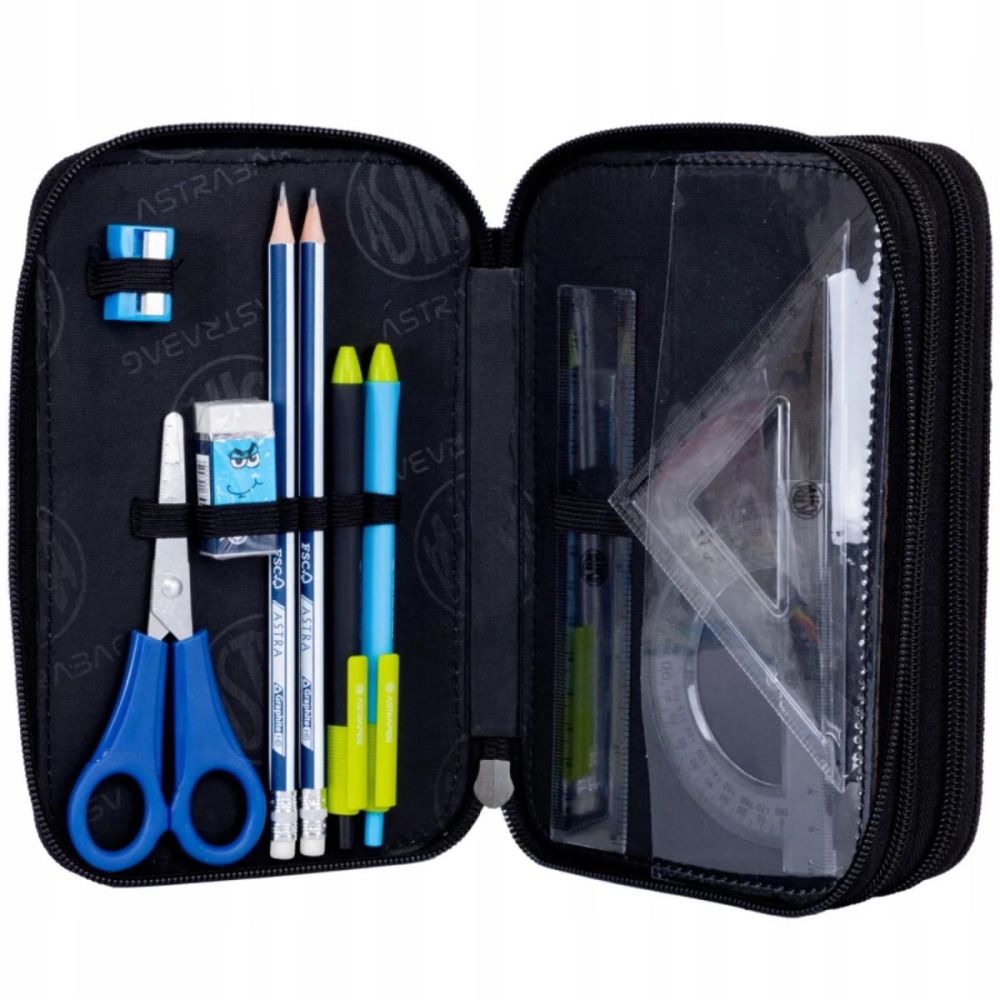 Penar cu 3 compartimente echipat, AstraBag Jumbo, Blue Pixel