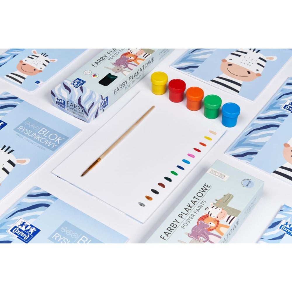 Set 14 culori acuarele guase, Herlitz, Oxford Kids, Zebra, 20 ml