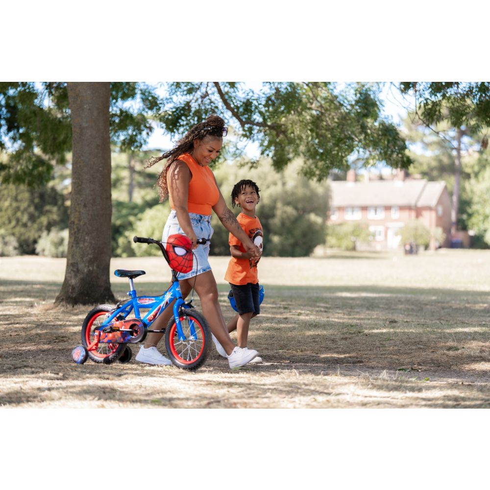Bicicleta cu roti ajutatoare, Huffy, Marvel Spiderman, 14 inch, Rosu