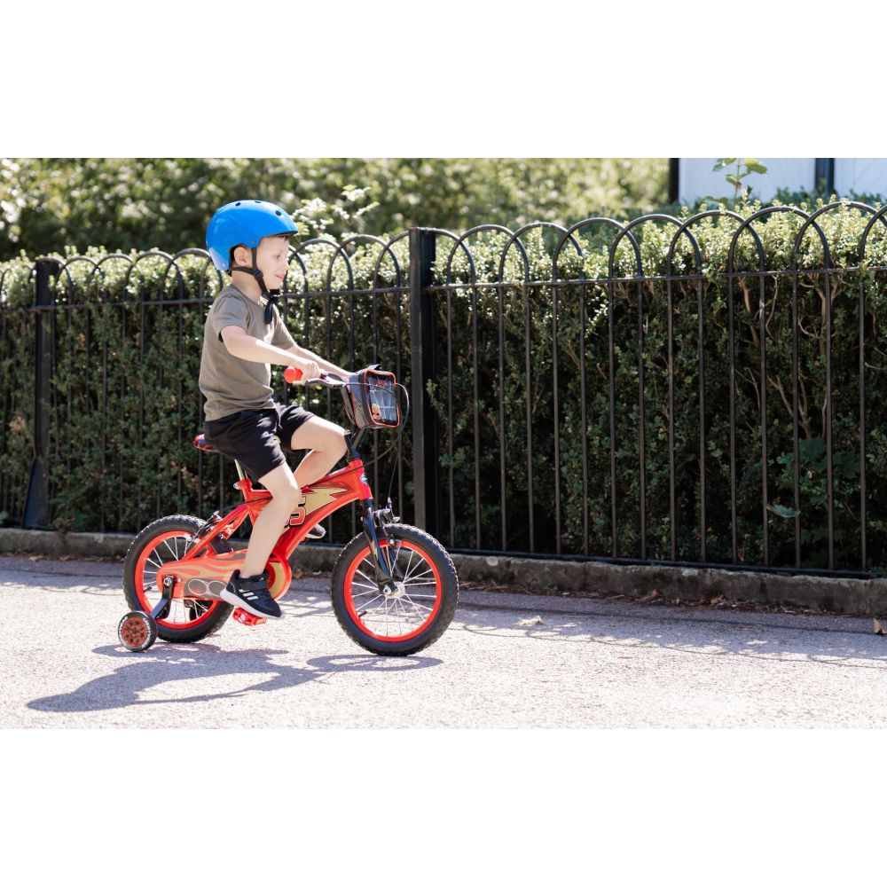 Bicicleta cu roti ajutatoare, Huffy, Disney Pixar Cars 95, 14 inch, Rosu