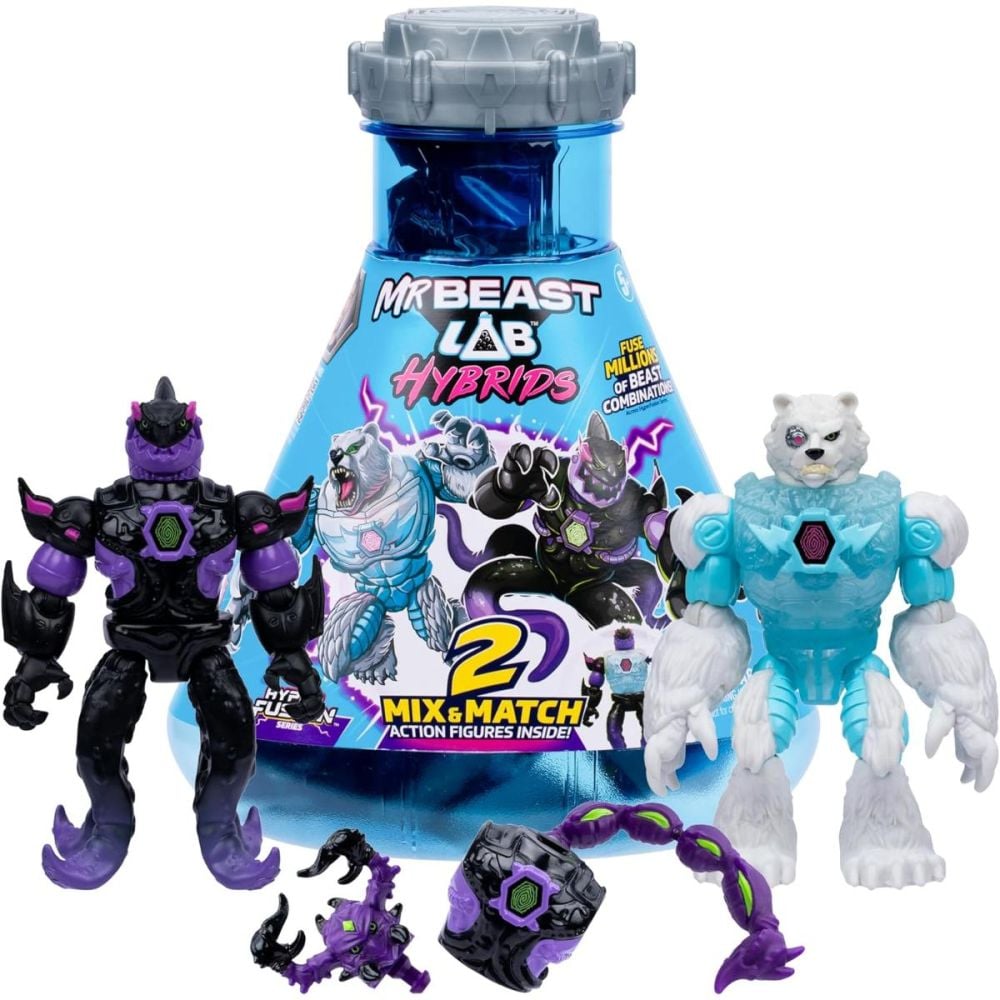 Set 2 figurine, Mr Beast Lab Hibrids, W2, Hyper Fusion, Liger Vs Polar Bear