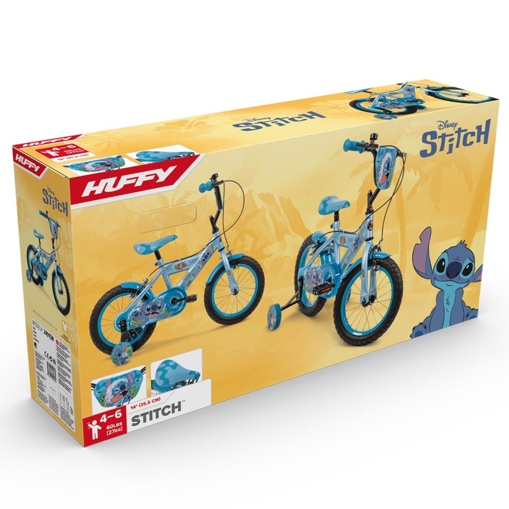 Bicicleta cu roti ajutatoare, Huffy, Disney Stitch, 14 inch, Blue