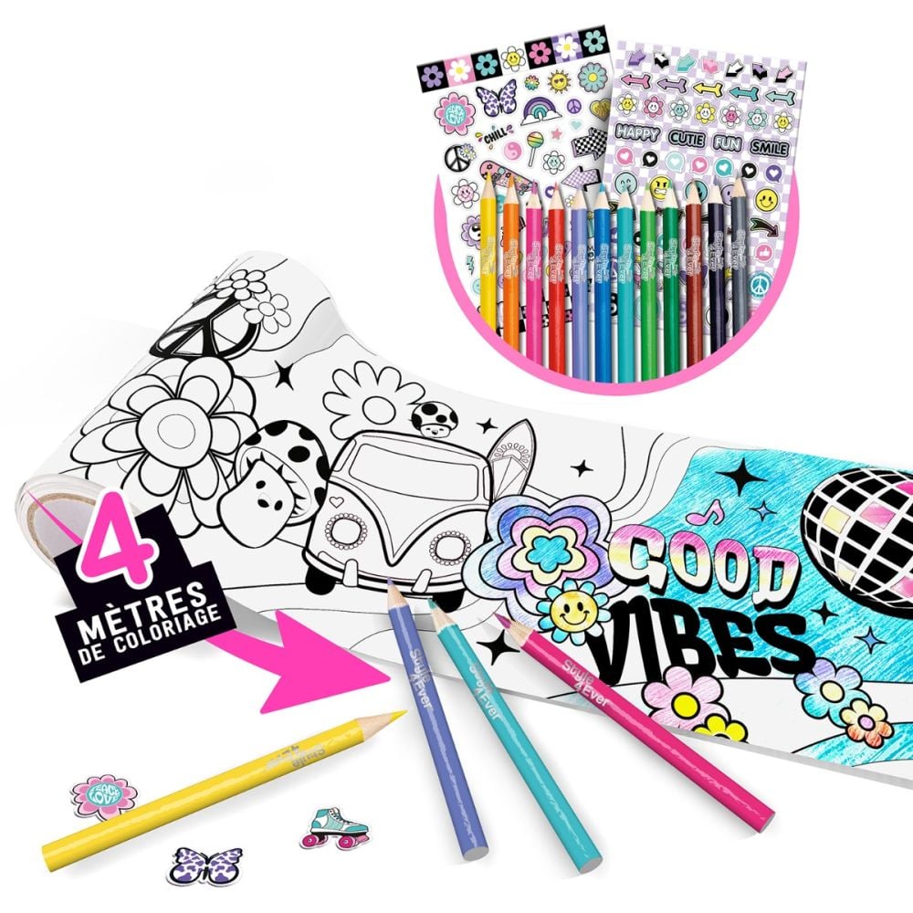 Set rola de colorat 4 metri si 12 creioane colorate, Style 4 Ever, Good Vibes