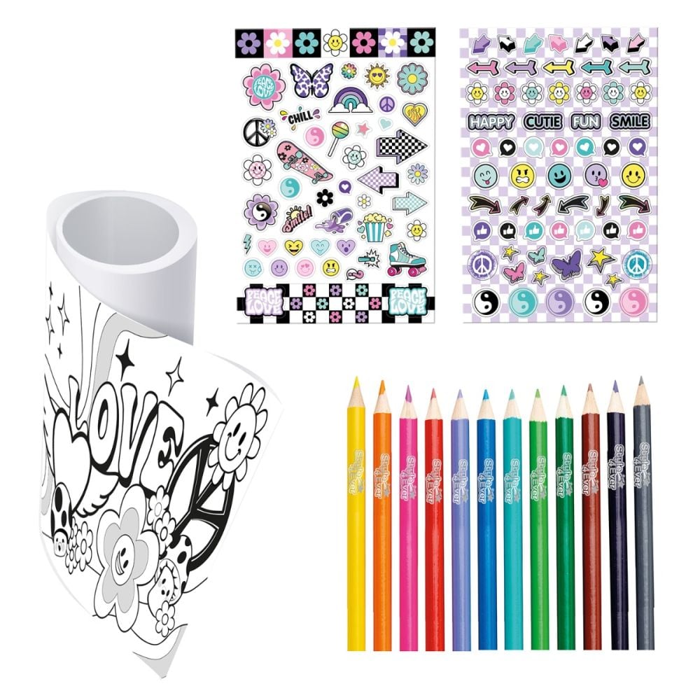 Set rola de colorat 4 metri si 12 creioane colorate, Style 4 Ever, Good Vibes