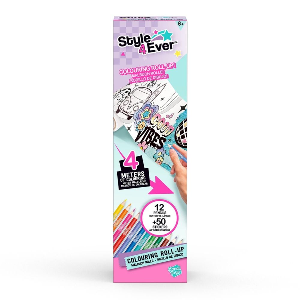 Set rola de colorat 4 metri si 12 creioane colorate, Style 4 Ever, Good Vibes