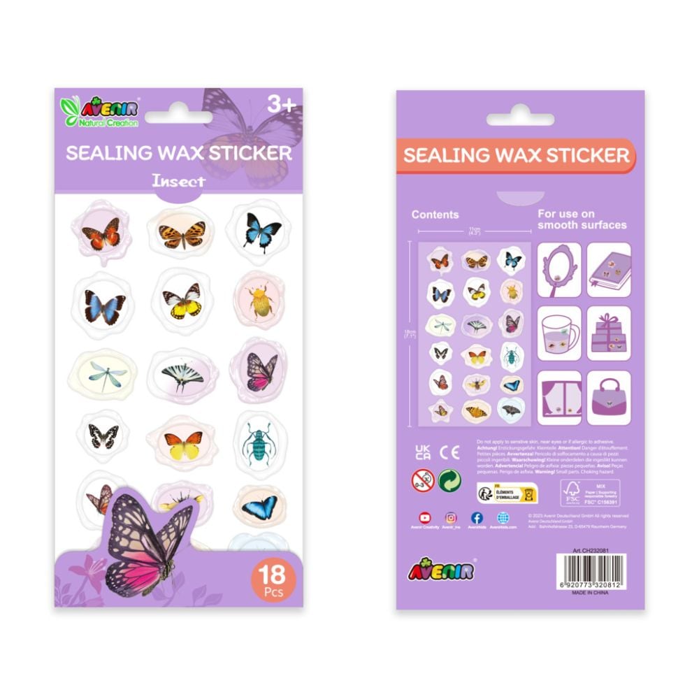 Abtibilduri imitatie sigiliu, Avenir, Natural Creation, Insecte, 18 bucati