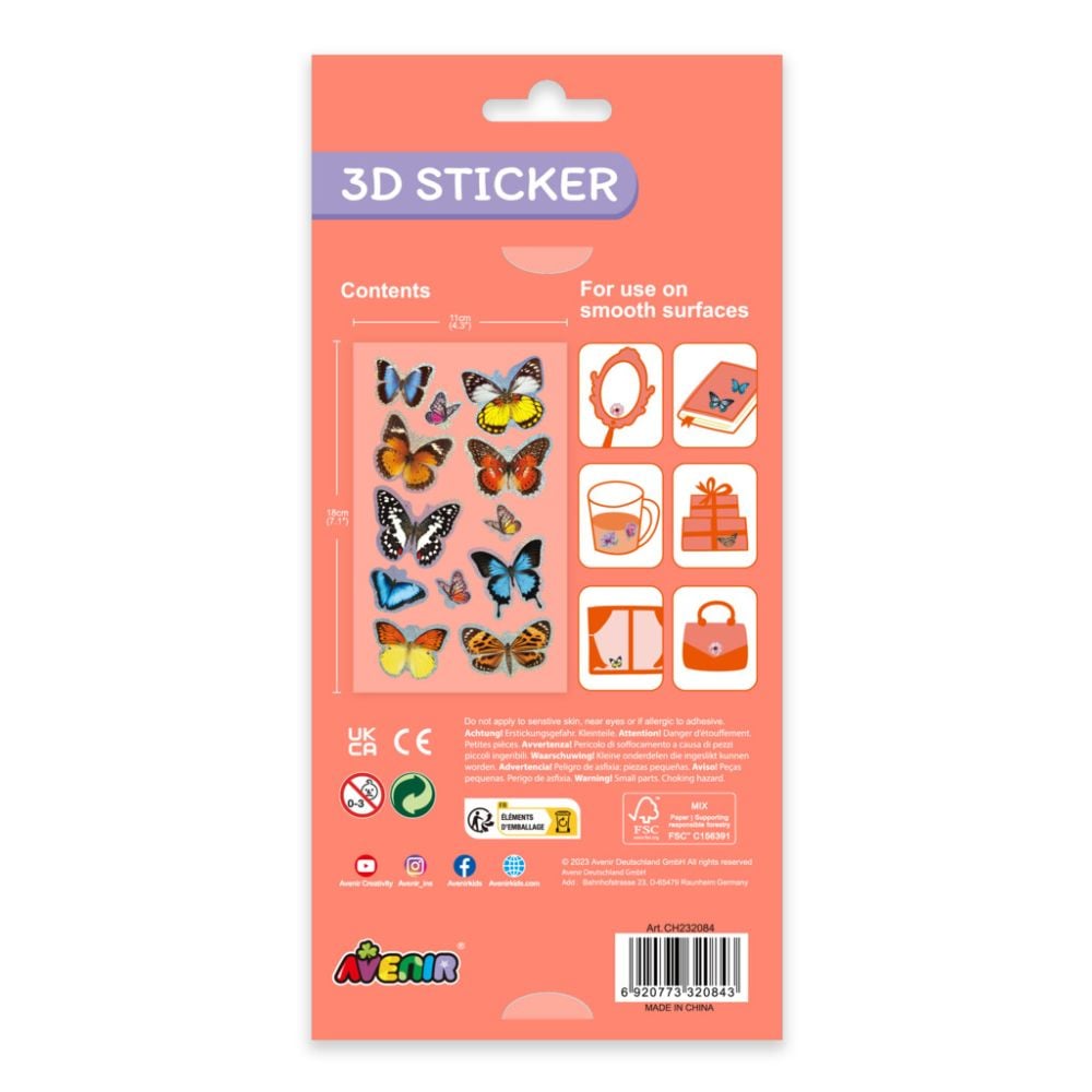 Abtibilduri 3D, Avenir, Natural Creation, Fluturi, 12 bucati