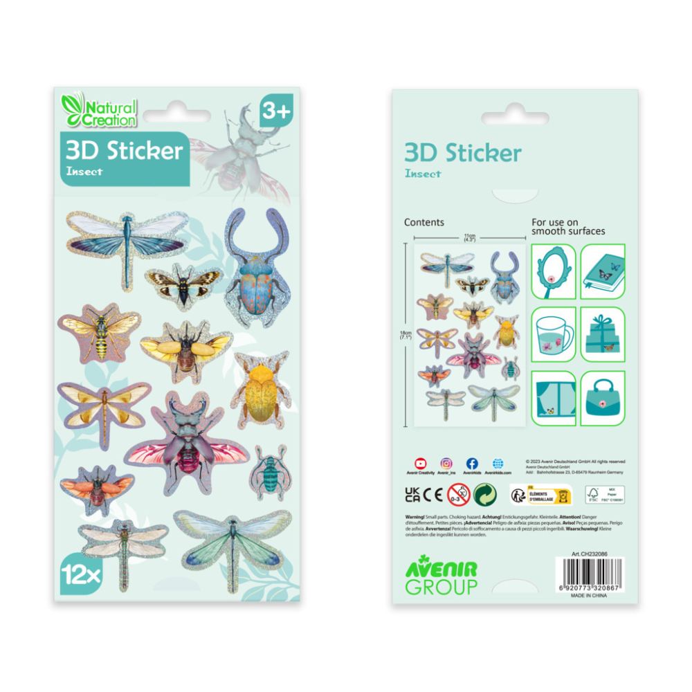 Abtibilduri 3D, Avenir, Natural Creation, Insecte,12 bucati