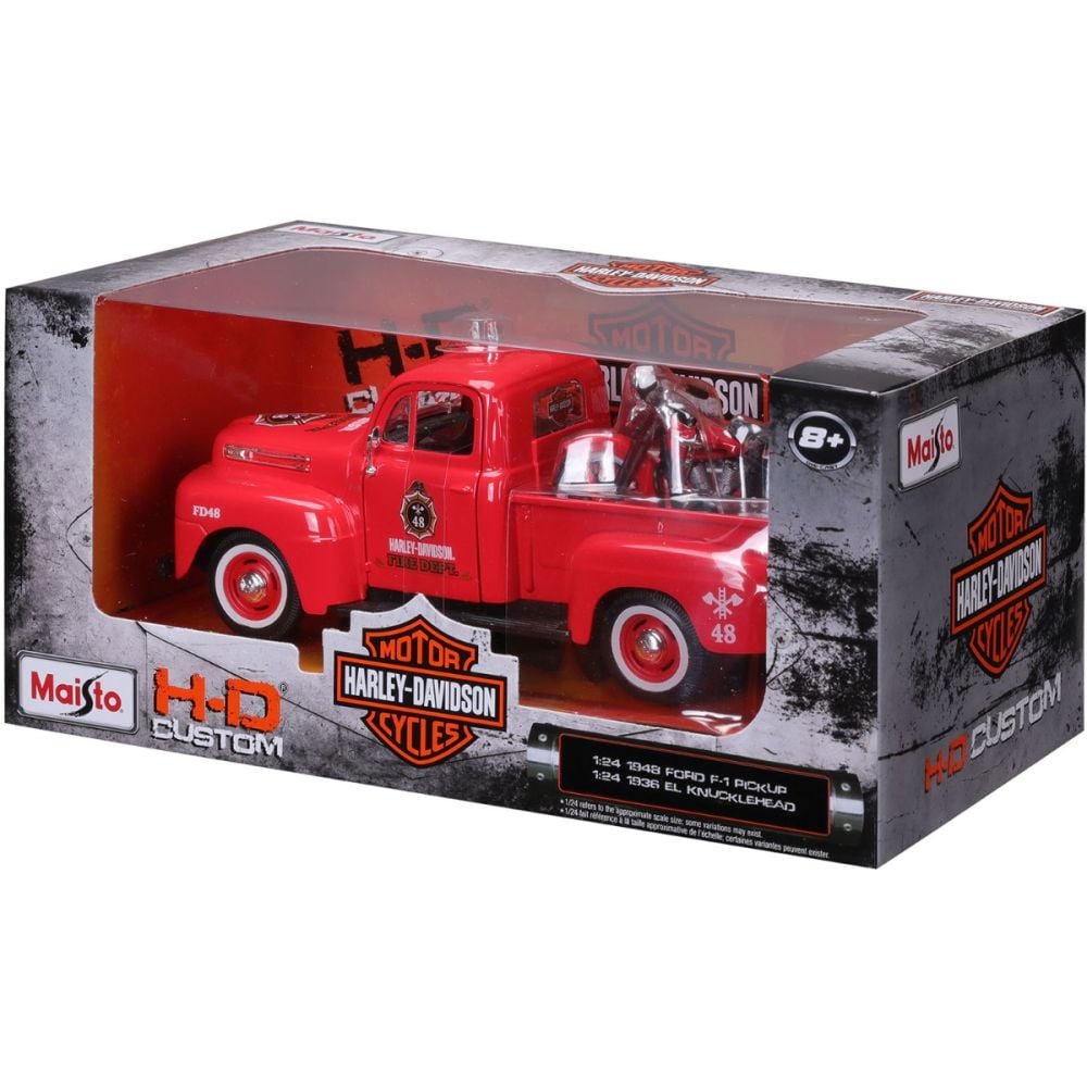 Set masina si motocicleta, Maisto, H-D Custom, 1948 Ford F1 Pick Up si 1936 EL Knucklehead, 1:24