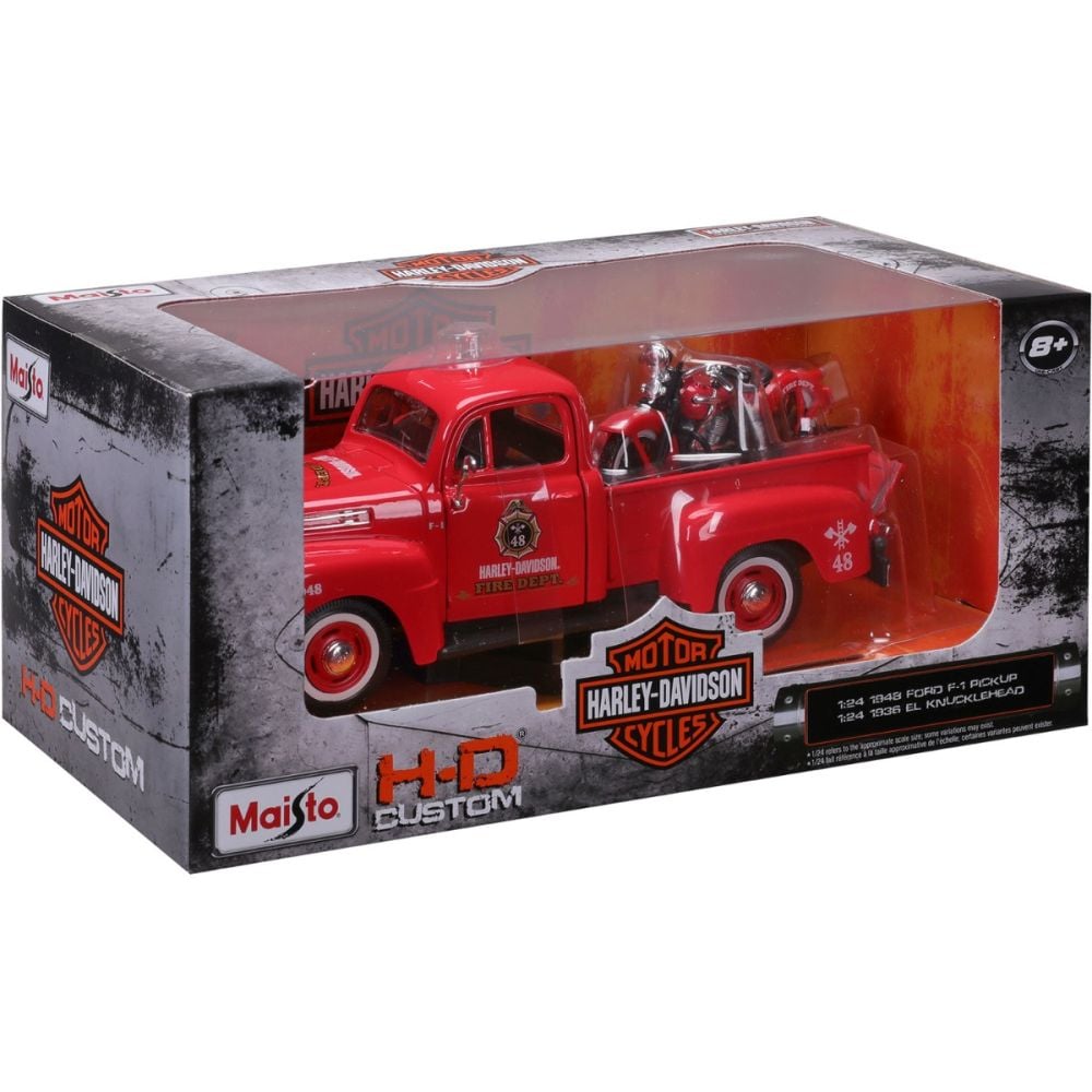 Set masina si motocicleta, Maisto, H-D Custom, 1948 Ford F1 Pick Up si 1936 EL Knucklehead, 1:24