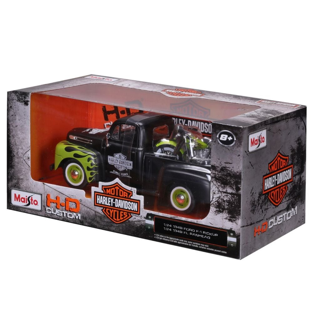 Set masina si motocicleta, Maisto, H-D Custom, 1948 Ford F1 Pick Up si 1948 FL Panhead, 1:24