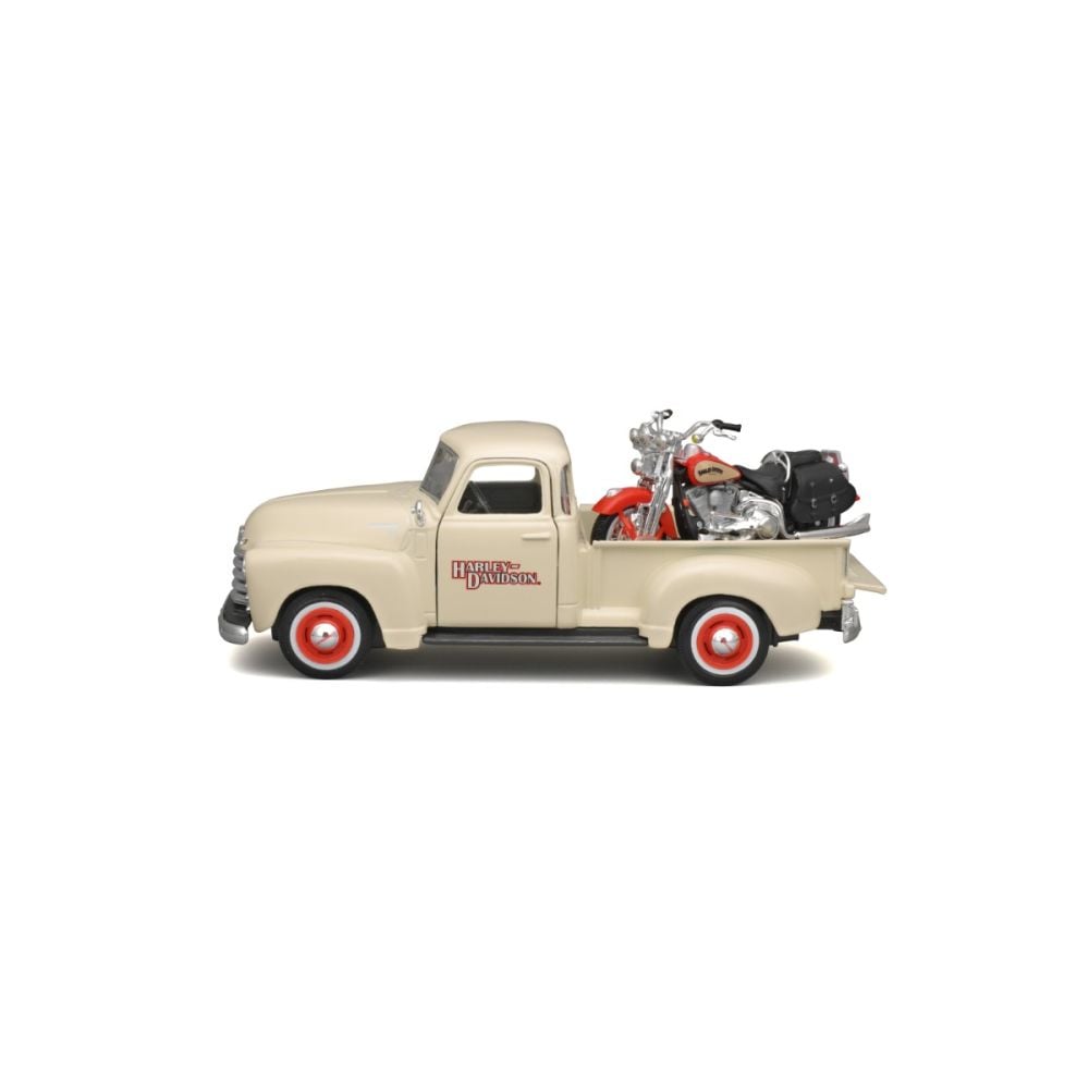 Set masina si motocicleta, Maisto, H-D Custom, 1950 Chevrolet 3100 Pick Up 1:25 si 2001 FLSTS Heritage Springer, 1:24
