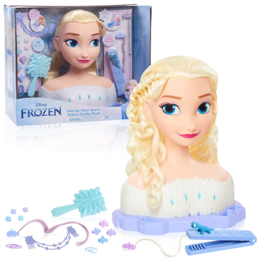 Manechin de coafat cu accesorii, Styling Head, Papusa Elsa Frozen, 18 piese