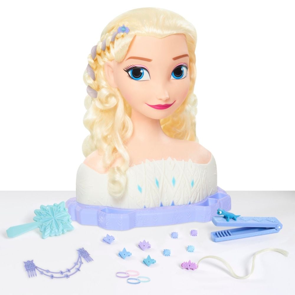 Manechin de coafat cu accesorii, Styling Head, Papusa Elsa Frozen, 18 piese