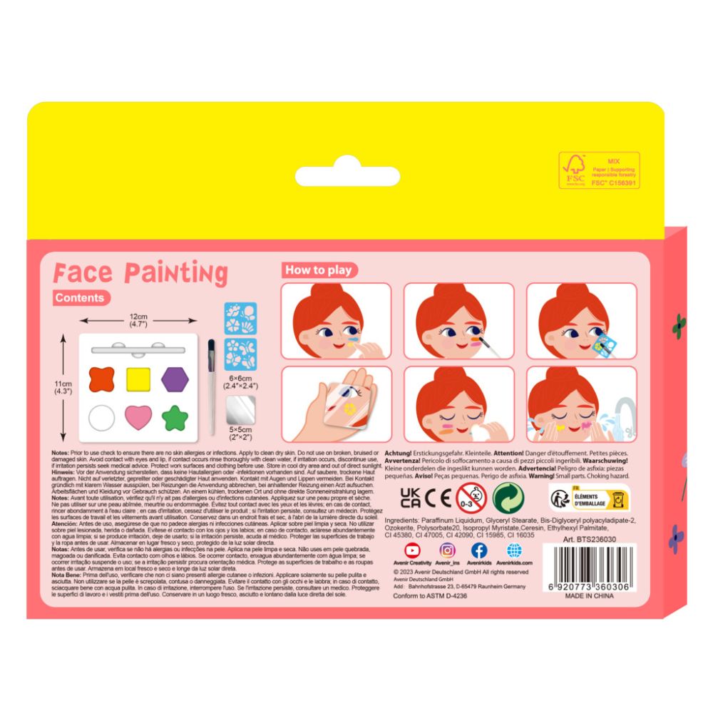 Set de pictura faciala cu sabloane, Avenir, Flori si fluturi