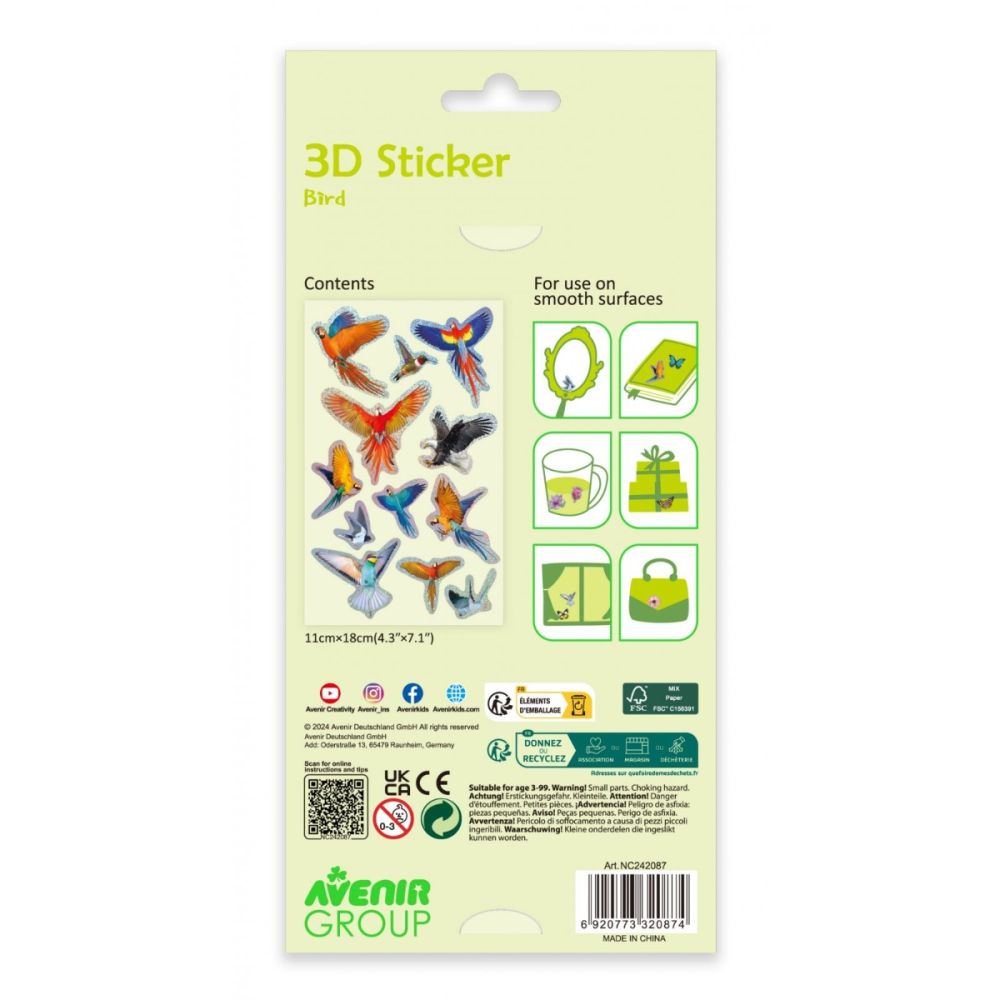 Abtibilduri 3D, Avenir, Natural Creation, Pop Out, Pasari, 12 bucati
