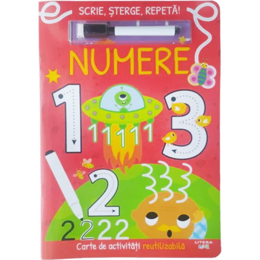 Carte de activitati reutilizabila, Scrie, Sterge, Repeta, Numere 1 2 3
