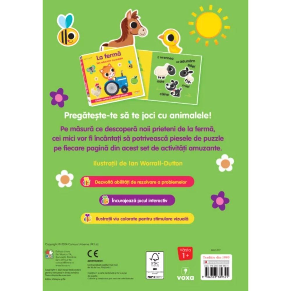 Set educativ cu puzzle, Litera, Bebe invata, La Ferma