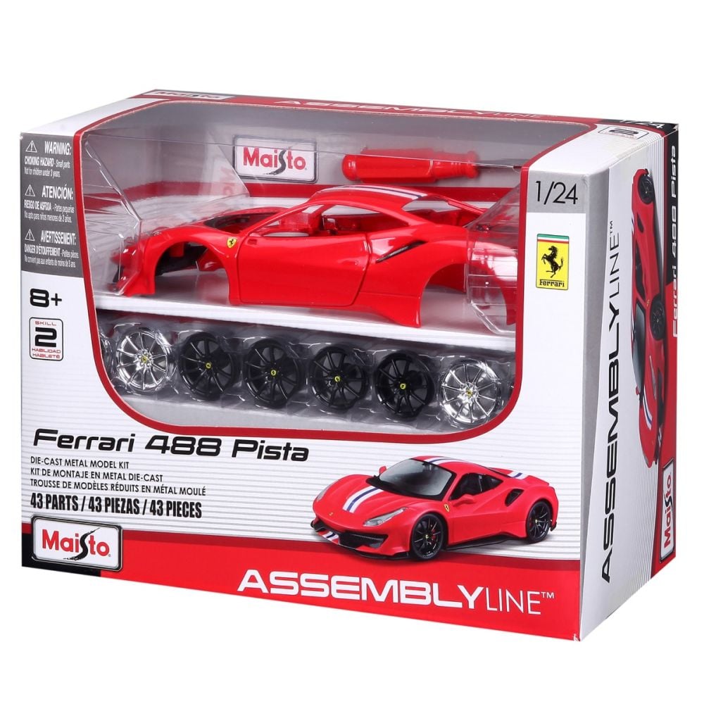Set constructie masinuta metalica, Maisto, Ferrari 488 Pista, 43 piese, 1:24, Rosu