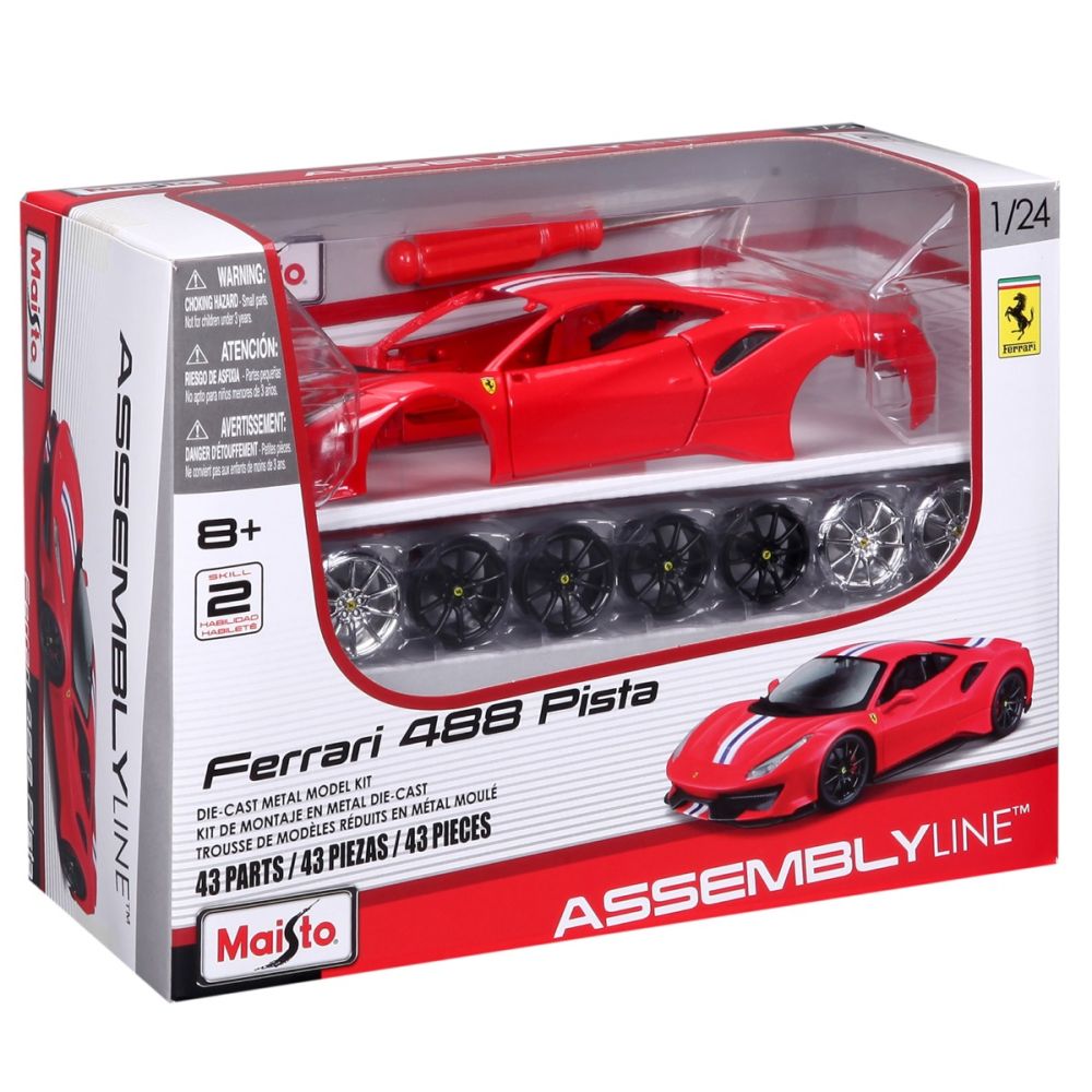 Set constructie masinuta metalica, Maisto, Ferrari 488 Pista, 43 piese, 1:24, Rosu
