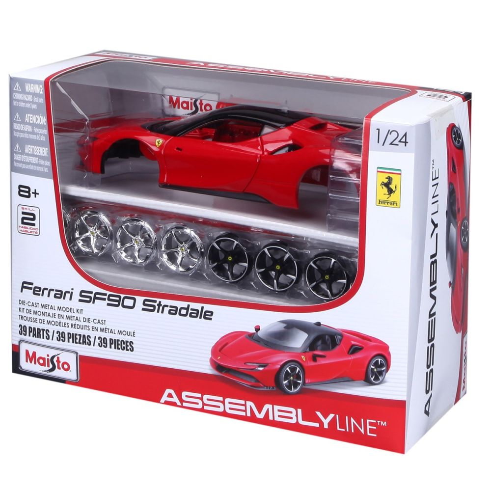 Set constructie masinuta metalica, Maisto, Ferrari SF90 Stradale, 39 piese, 1:24, Rosu