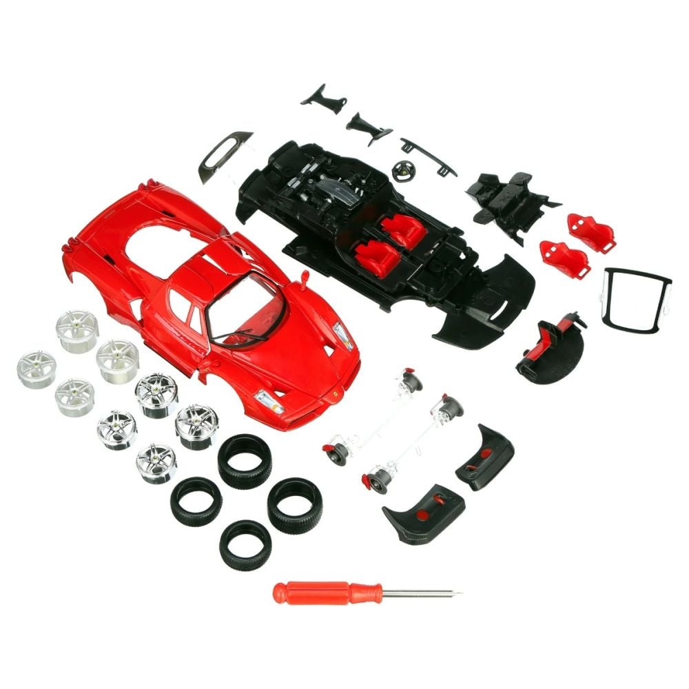 Set constructie masinuta metalica, Maisto, Ferrari Enz, 35 piese, 1:24, Rosu