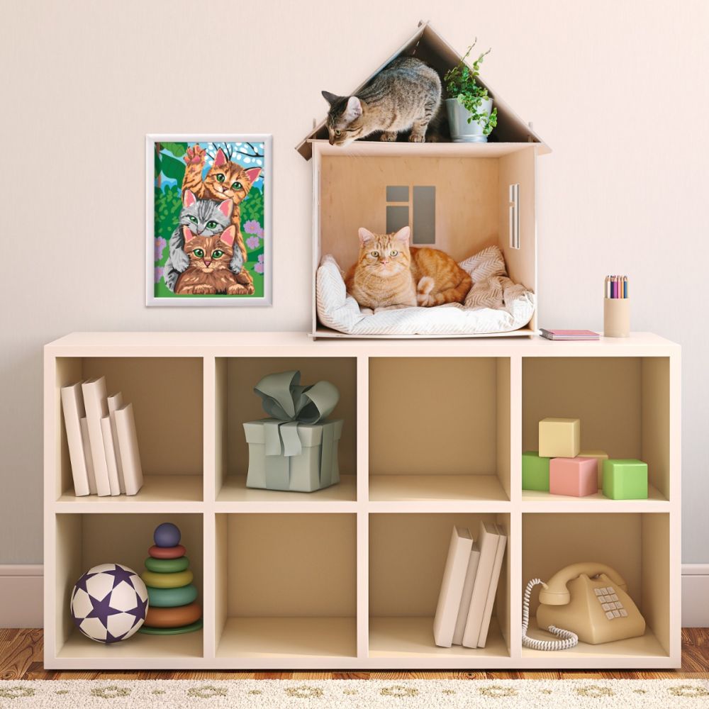 Set de pictura pe numere, Happi Hobbi, Picteaza si inrameaza, Pisici amuzante