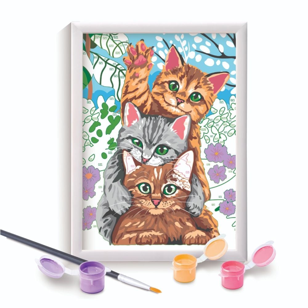 Set de pictura pe numere, Happi Hobbi, Picteaza si inrameaza, Pisici amuzante