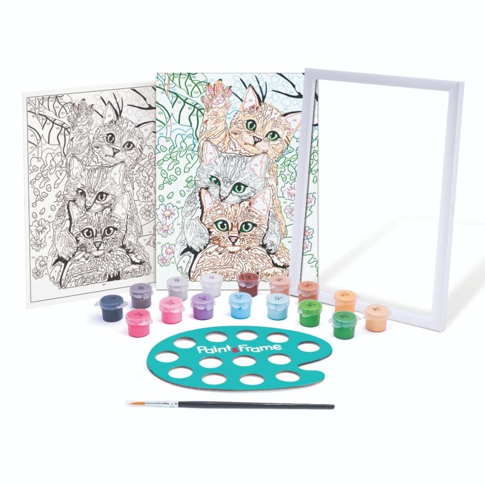 Set de pictura pe numere, Happi Hobbi, Picteaza si inrameaza, Pisici amuzante