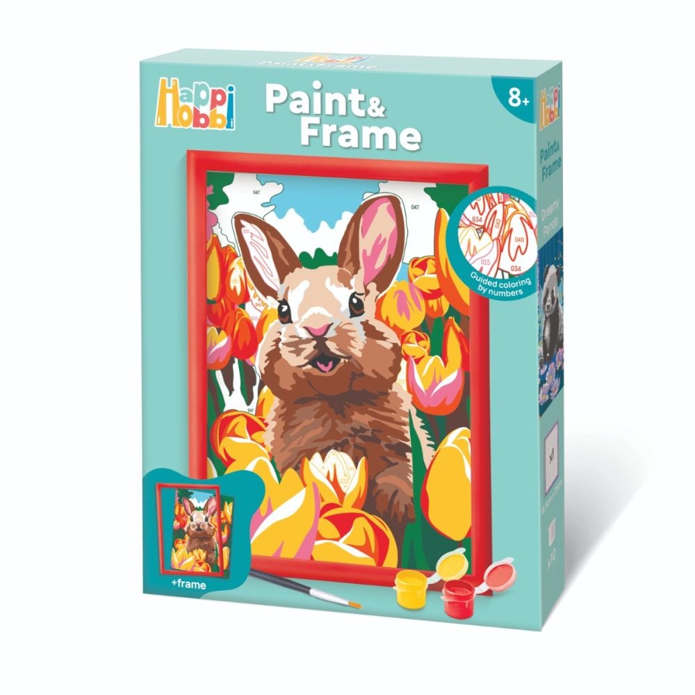 Set de pictura pe numere, Happi Hobbi, Picteaza si inrameaza, Iepuras vesel