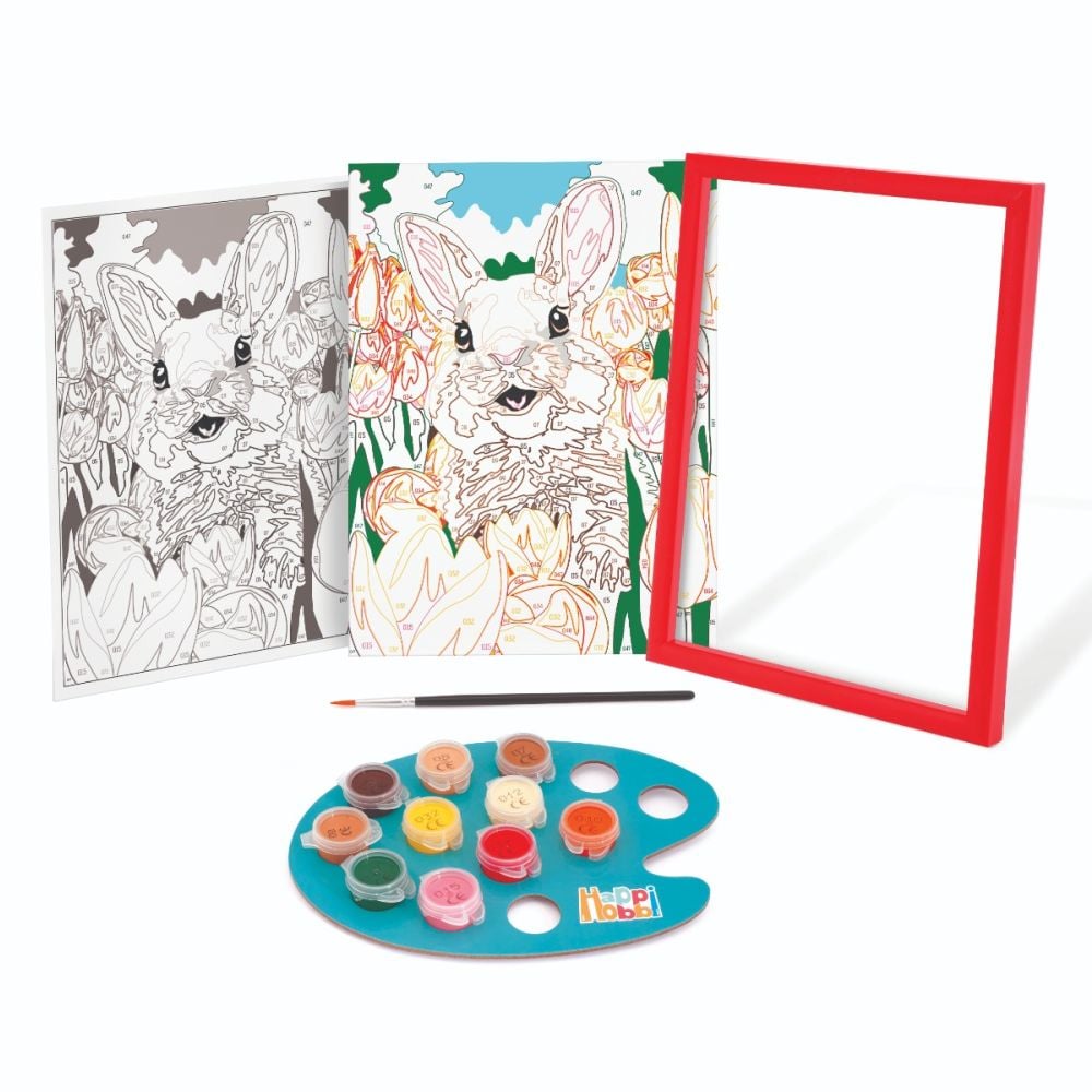 Set de pictura pe numere, Happi Hobbi, Picteaza si inrameaza, Iepuras vesel
