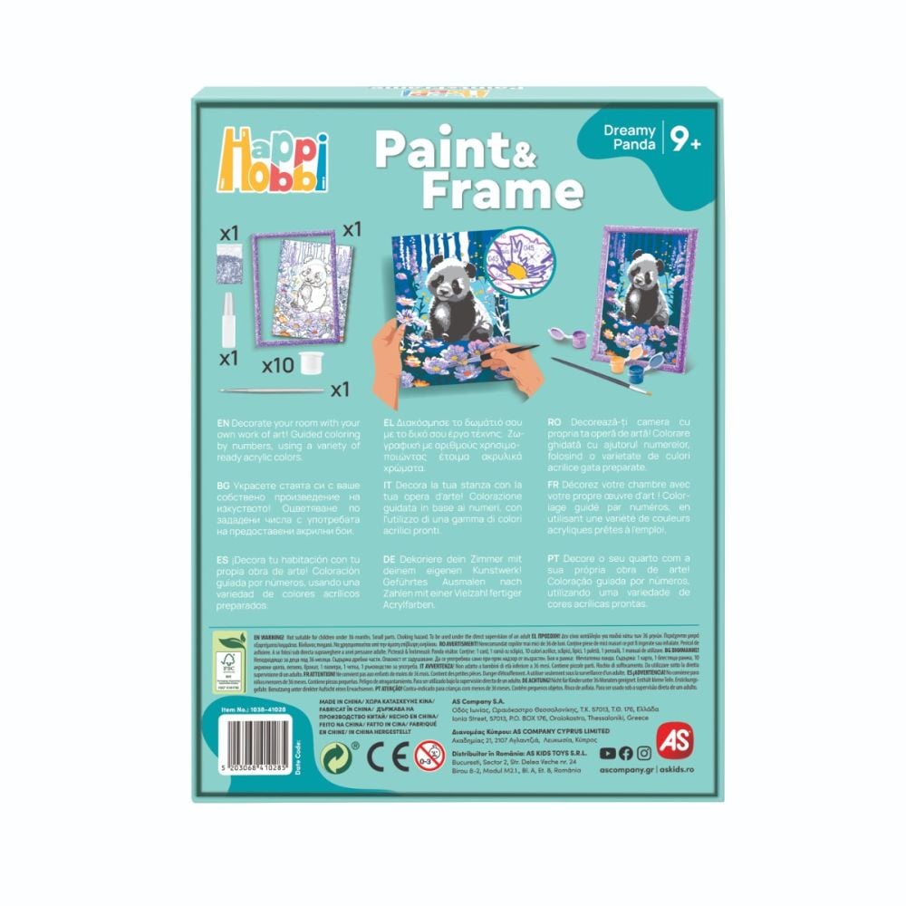 Set de pictura pe numere, Happi Hobbi, Picteaza si inrameaza, Panda visator
